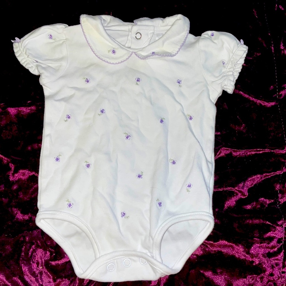 White with purple flowers girls one piece
